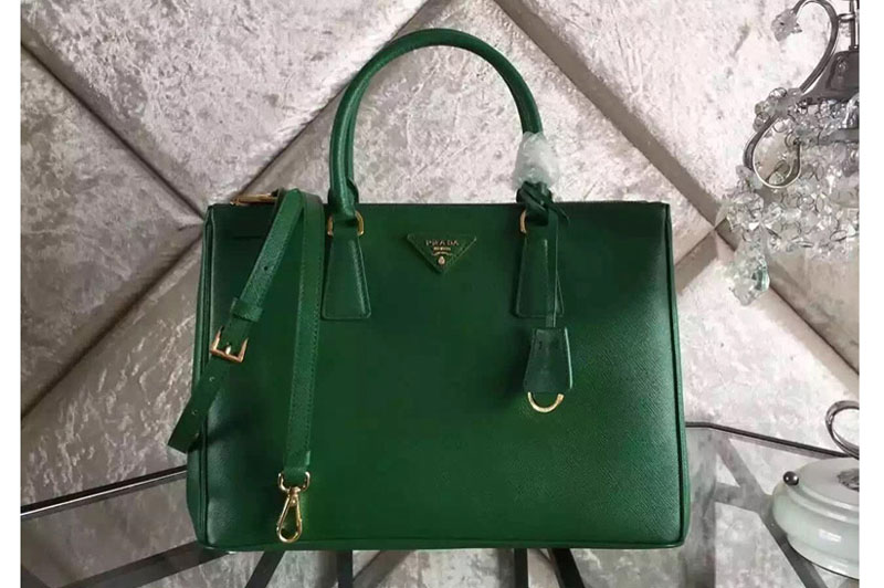 Prada BN2274 Saffiano Lux Double Zip Medium Tote Bags Green