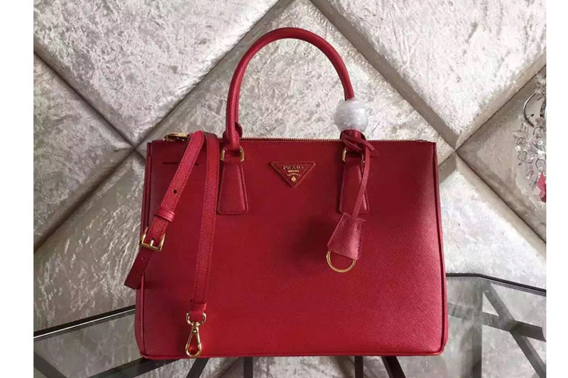 Prada BN2274 Saffiano Lux Double Zip Medium Tote Bags Red