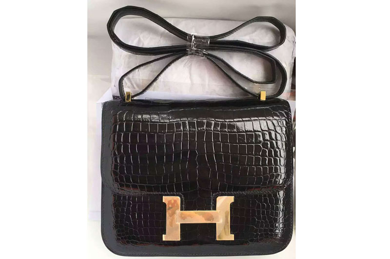 Hermes Constance Real Crocodile Designer Cross Body Bags Black
