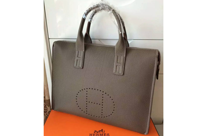 Mens Hermes Briefcases Original Togo Leather Bags Grey