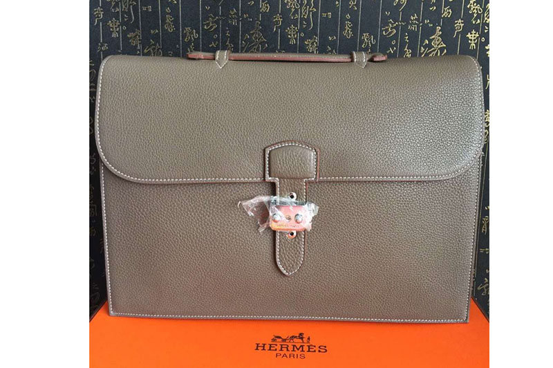 Hermes Briefcases 38cm Original Togo Leather Bags Grey