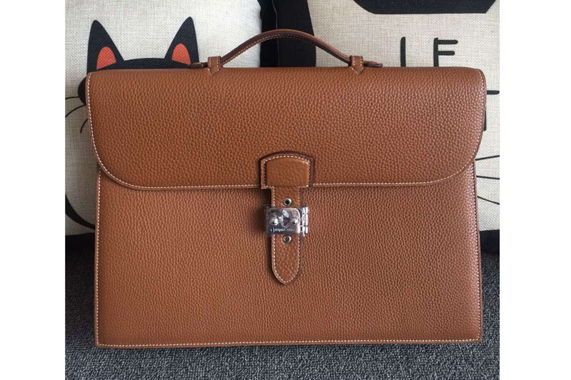 Hermes Briefcases 38cm Original Togo Leather Bags Tan