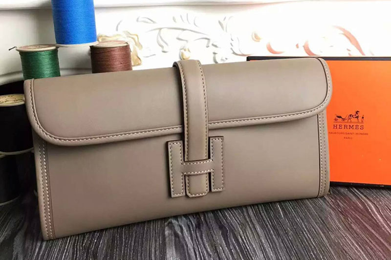 Hermes Jige 29cm Original Swift Togo Leather Clutch Bags Grey