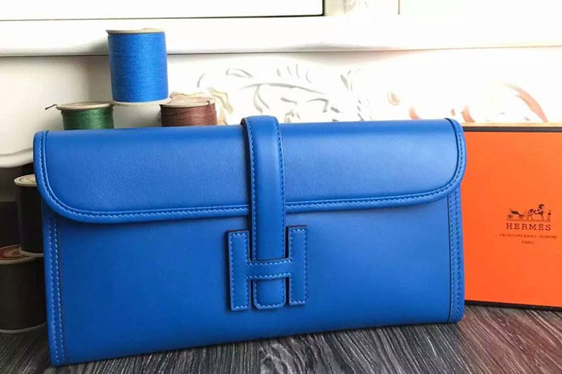 Hermes Jige 29cm Original Swift Togo Leather Clutch Bags Blue