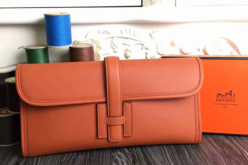 Hermes Jige 29cm Original Swift Togo Leather Clutch Bags Orange