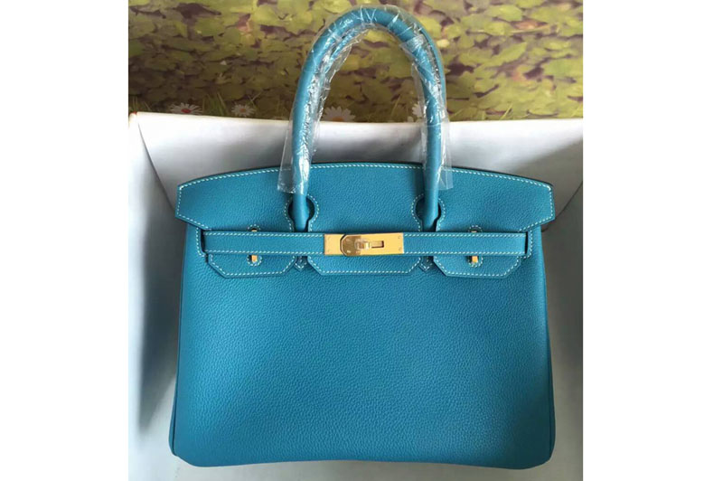 Hermes Birkin 30cm Original Togo Leather Bags Blue