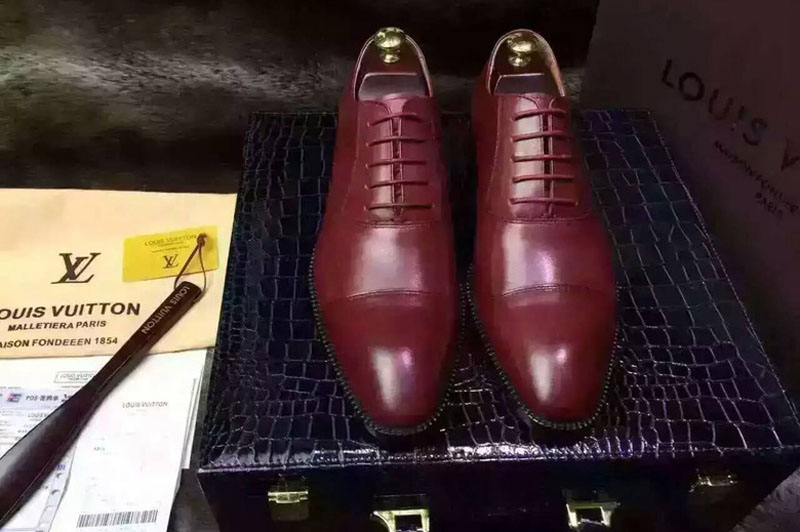 Mens Louis Vuitton Top Quality Leather Shoes With Boxes Burgundy