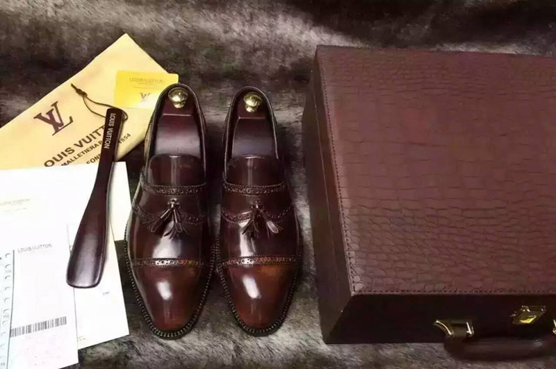 Mens Louis Vuitton Top Quality Leather Shoes With Boxes Brown