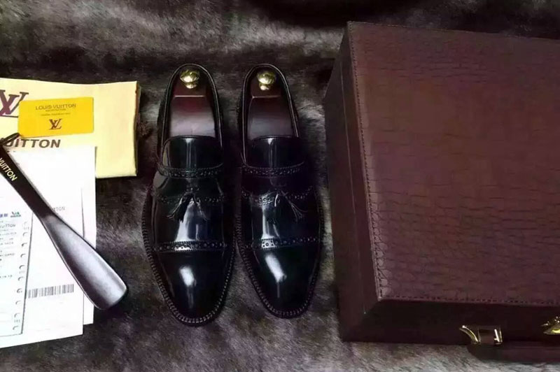 Mens Louis Vuitton Top Quality Black Leather Shoes With Boxes