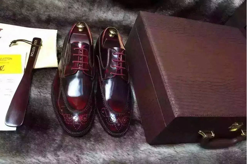 Mens Louis Vuitton Burgundy Real Leather Shoes With Boxes