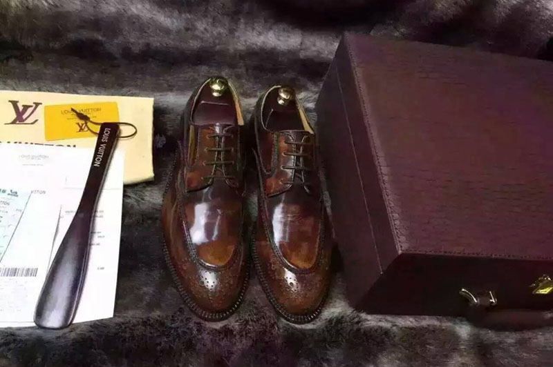Mens Louis Vuitton Brown Real Leather Shoes With Boxes