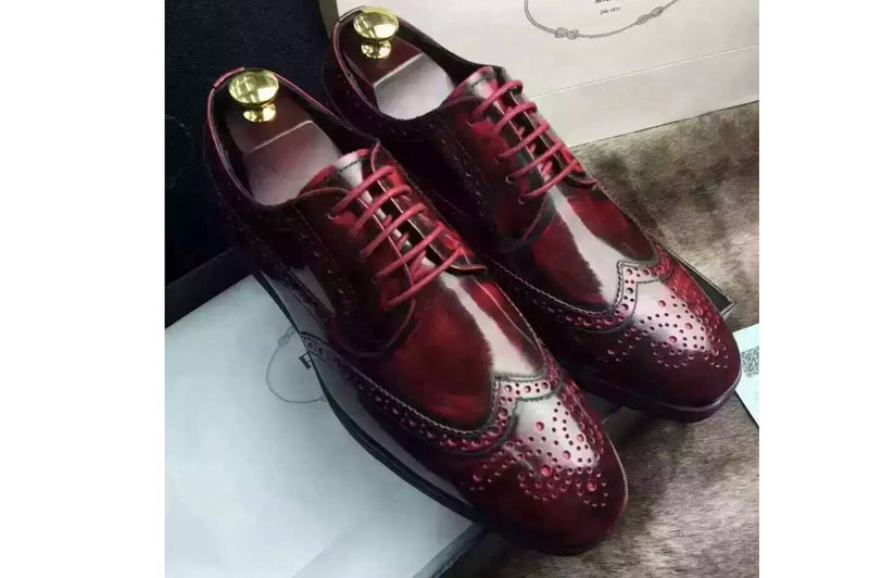 Mens Prada Top Real Leather Loafer And Shoes Burgundy