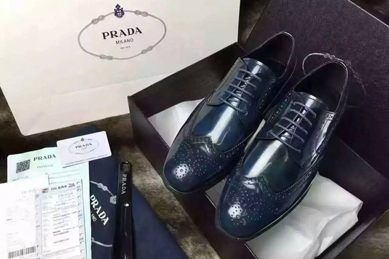 Mens Prada Top Real Leather Loafer And Shoes Blue