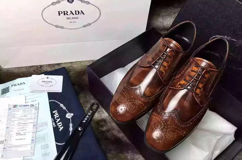 Mens Prada Top Real Leather Loafer And Shoes Brown