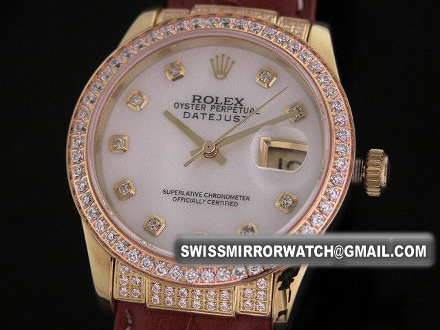 Mens Rolex DateJust Yellow Gold Diamond Decorate Swiss ETA White Replica Watches