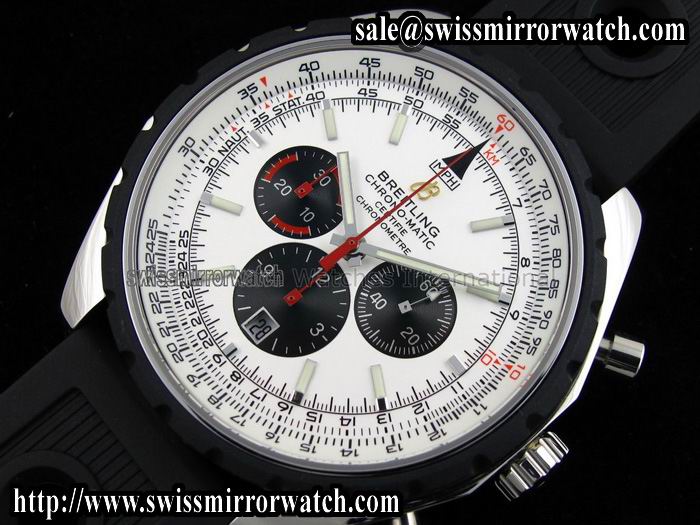 Breitling Chronomatic Chrono-Matic 49 SS White Dial on OR Rubber
