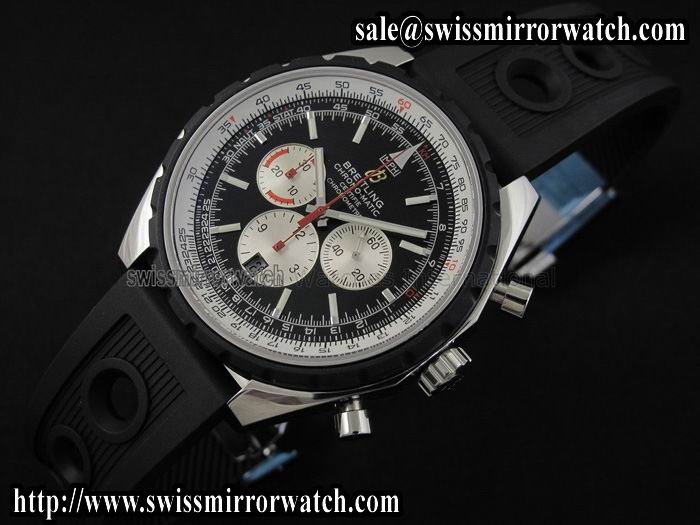Breitling Chronomatic Chrono-Matic 49 SS Black Dial on OR Rubber