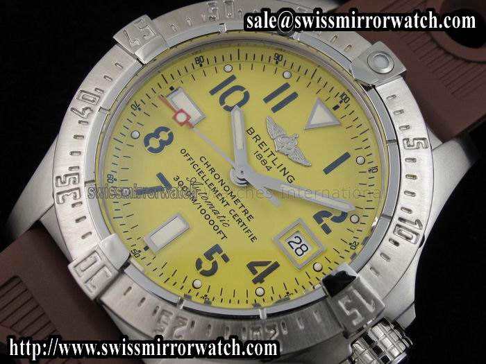 Breitling Avenger Seawolf Yellow Dial on Brown OR Strap Watches
