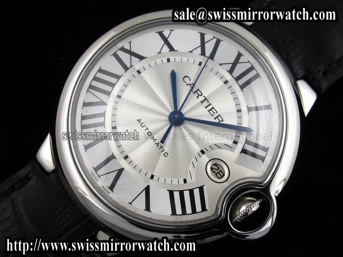 Cartier Ballon Bleu SS on Black Leather Strap ETA2824 Watches