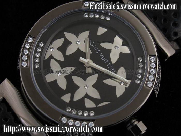Replica Louis Vuitton Tambour Lovely Diamond in Black Watches