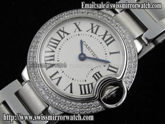 Cartier Ballon Bleu Ladies SS Diamond Bezelon Bracelet Watches