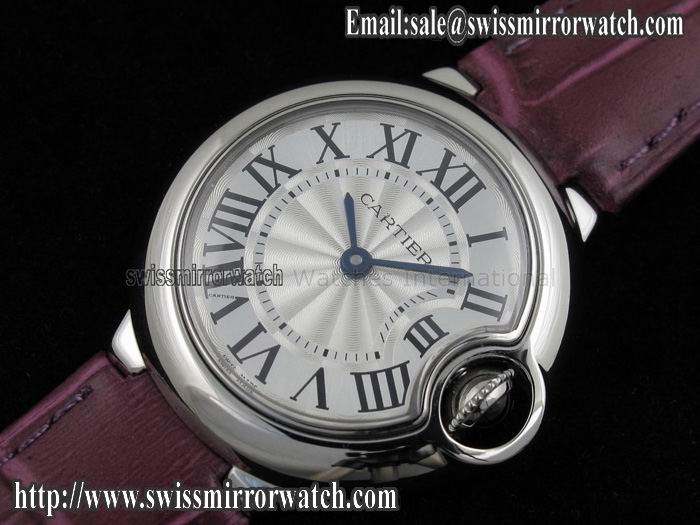 Cartier Ballon Bleu Ladies SS on Purple Leather Strap Watches