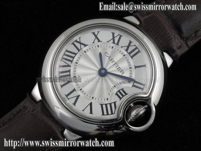 Cartier Ballon Bleu Ladies SS on Brown Leather Strap Watches