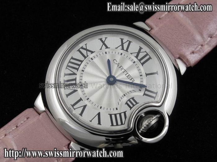 Cartier Ballon Bleu Ladies SS on Pink Leather Strap Watches