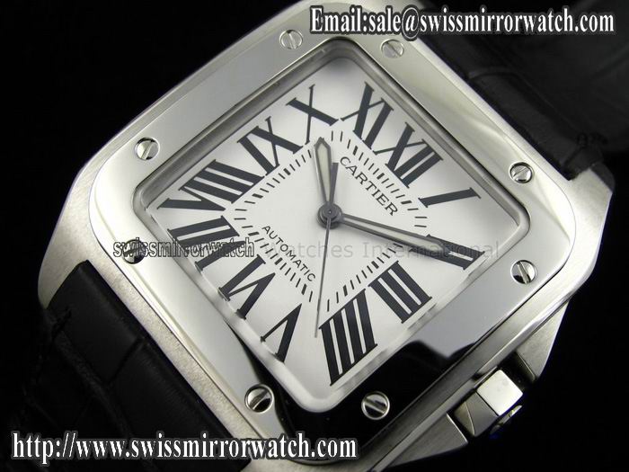 Cartier Santos-100 SS on Leather Strap 2009 ETA2824 Watches