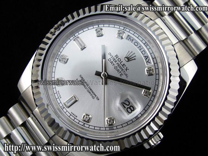 Rolex Day-Date II 41mm SS Silver Diamond Dial A3156 Best Edition