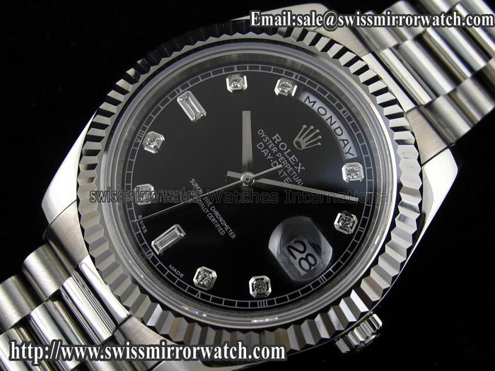 Rolex Day-Date II SS Black Diamond Dial A3156 Best Edition