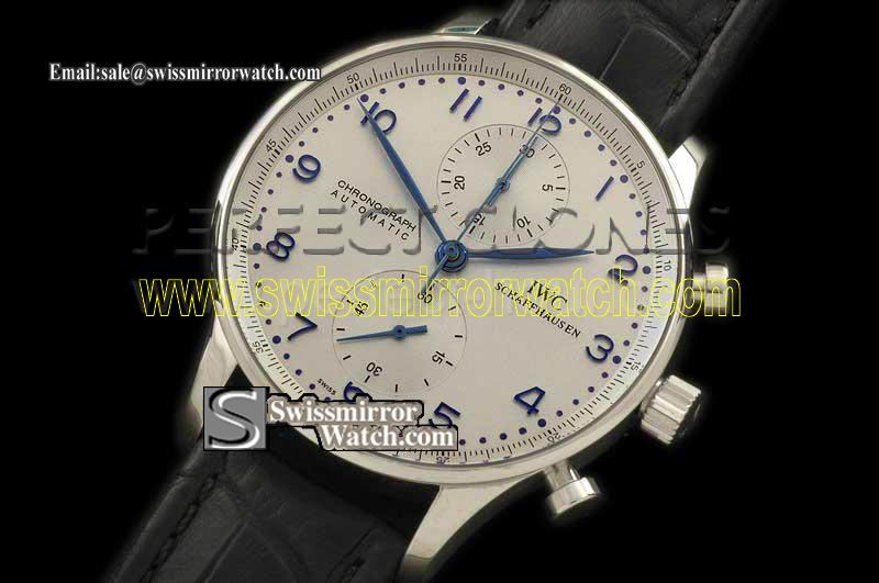 IWC Portuguese Chrono SS/LE Wht/Blue Swiss 7750 Replica Watches