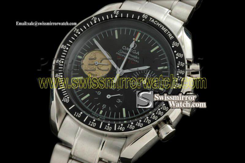 Omega Apollo Edition SS/SS Blk Sticks Manual Chronos Replica Watches