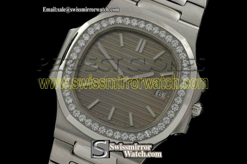 Patek philippe Nautilus Jumbo SS/SS/Diam Grey/Sticks Asian 4813 Replica Watches