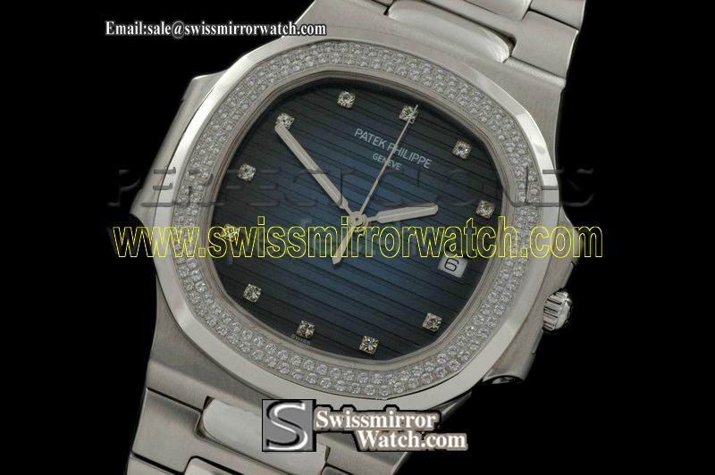 Patek philippe Nautilus Jumbo SS/SS/2Diam Blue/Diam Asian 4813 Replica Watches