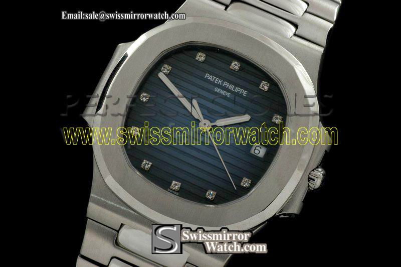Patek philippe Nautilus Jumbo SS/SS Blue/Diam Asian 4813 28800bhp Replica Watches