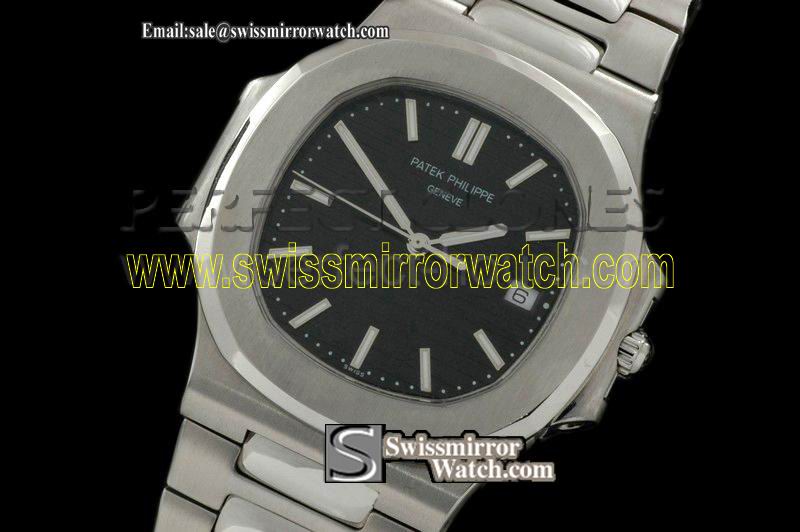Patek philippe Nautilus Jumbo SS/SS Black/Sticks Asian 4813 28800bhp Replica Watches