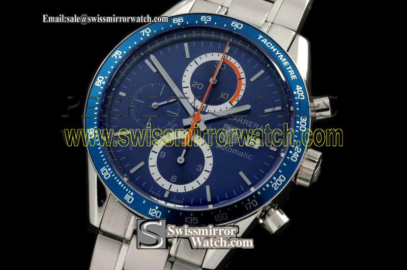 Tag Heuer Brad Pitt Special Ed Carrera Chrono SS Blue Swiss 7750 Replica Watches