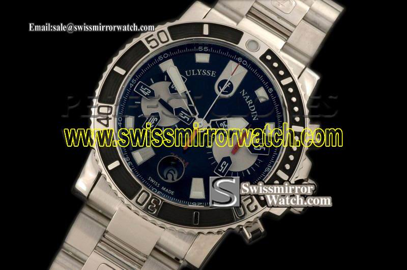 Ulysse Nardin Maxi Marine Chrono Blk SS/SS Blk A-7750 Replica Watches