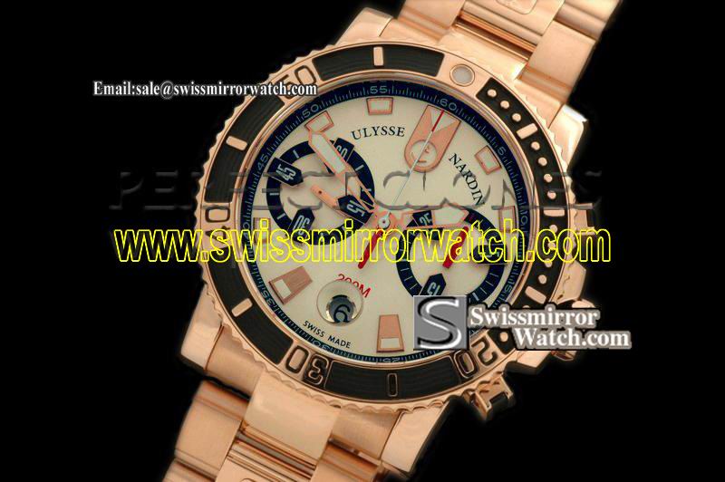 Ulysse Nardin Maxi Marine Chrono Blk RG/RG Wht A-7750 Replica Watches