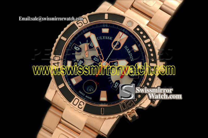 Ulysse Nardin Maxi Marine Chrono Blk RG/RG Blk A-7750 Replica Watches