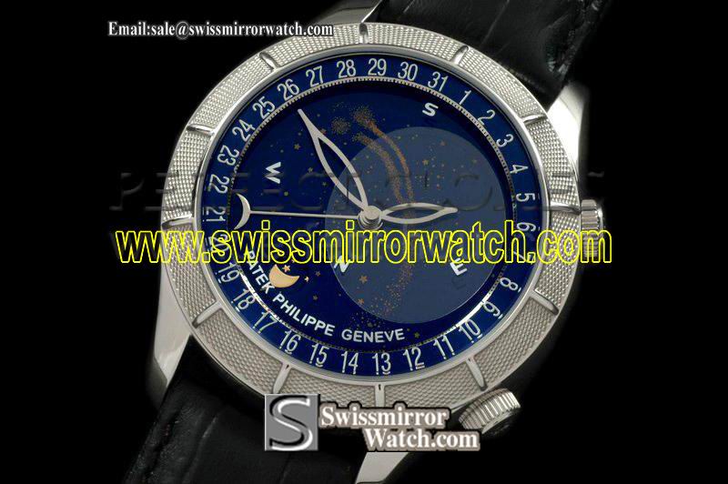 Patek philippe Skymoon Automatic SS/LE Blue Asian 2813 21J Replica Watches