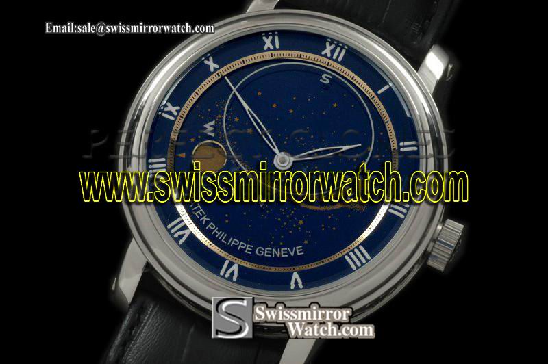 Patek philippe Skymoon Automatic SS/LE Blue Asian 2813 21J Replica Watches