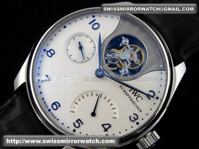 IWC Portuguese Tourbillon Mystere SS White/Blue Leather Replica Watches