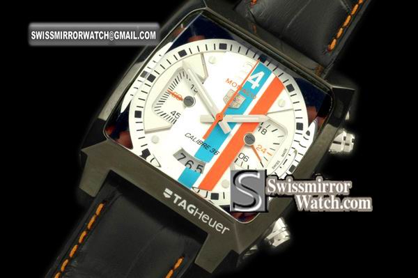 Tag Heuer Monaco Concept 24 PVD Leather White Jap Quartz Chrono Replica Watches