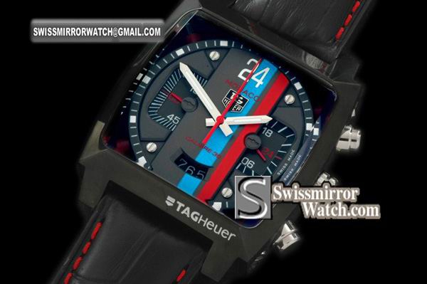 Tag Heuer Monaco Concept 24 PVD Leather Black Jap Quartz Chrono Replica Watches