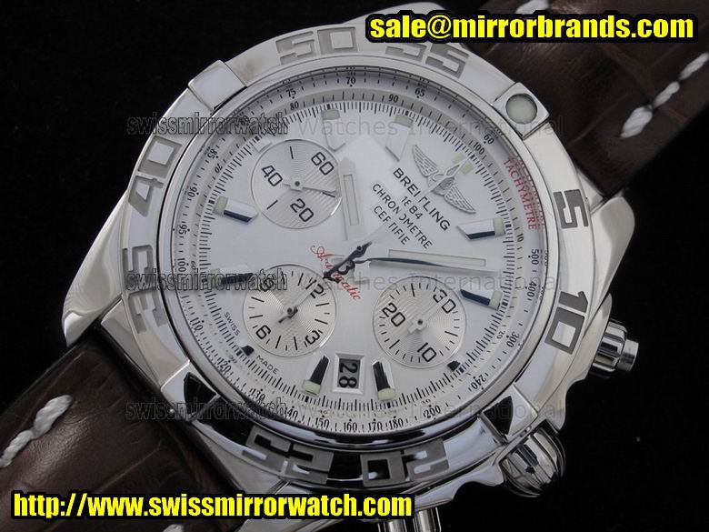 Breitling Chronomat B1 Sierra Silver Stick Dial on Black Leather Strap Replica Watches