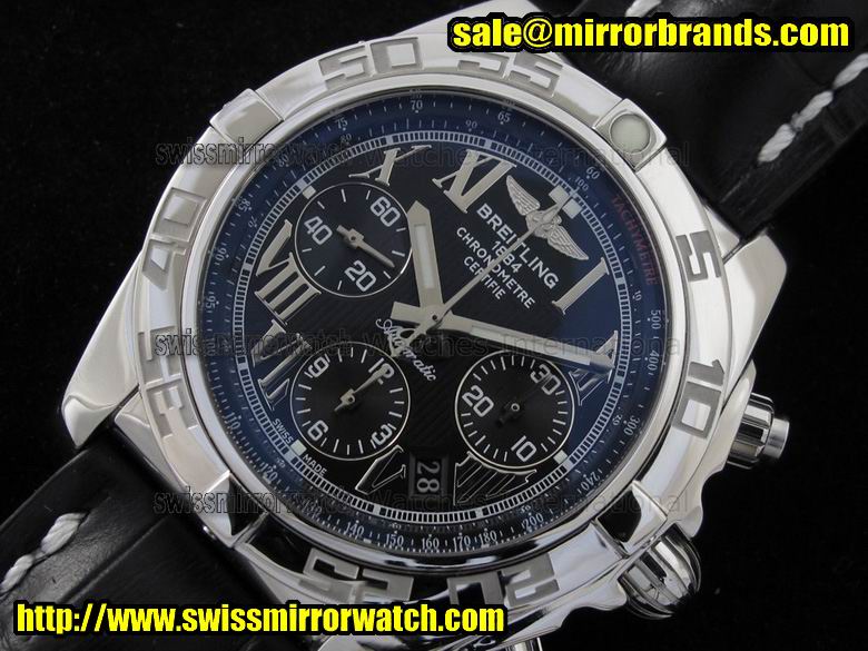 Breitling Chronomat B1 Onyx Black Roman Dial on Black Leather Strap Replica Watches