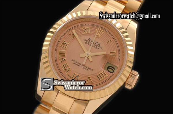 Ladeis Rolex Datejust Pres/Fluted Gold/Roman Dial Swiss Eta 2671 Replica Watches