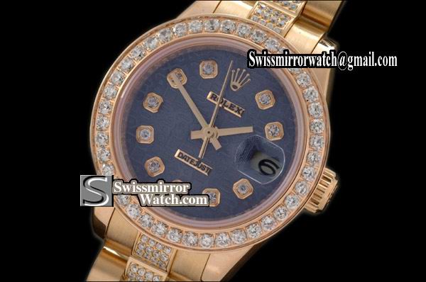 Ladeis Rolex Datejust Pres Diam Bez/Bracelet Blue Jub Dial Swiss Eta 2671-2 Replica Watches